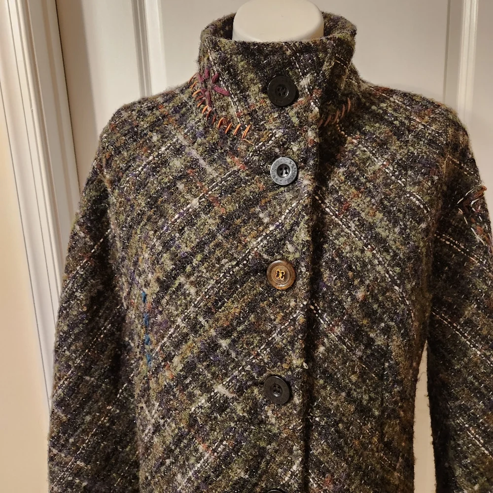 Desigual wool coat size 44 or Large gray/brown with subtle black metallic thread - Picture 8 of 14